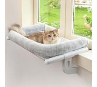 Zoratoo Cat Window Sill Perch with Large Bolster, Easy to Adjust & Assemble Cat Window Seat for Windowsill & Bedside, Pet Hammock Bed for Large Cats and Kittens (Grey, M)