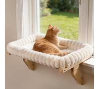 Zoratoo Cloud-Cuddle Cat Perch for Window Sill with Bolster, Natural Wood & Metal Frame Cat Window Seat for Large Cats, Easy to Adjust Zipper Cushion Pet Bed for Windowsill (Large)