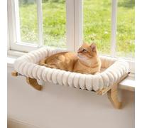 Zoratoo Cloud-Cuddle Cat Perch for Window Sill with Bolster, Natural Wood & Metal Frame Cat Window Seat for Large Cats, Easy to Adjust Zipper Cushion Pet Bed for Windowsill (Medium)