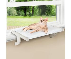 Zoratoo Window Sill Mount Cat Perch, One-Step Sliding Clamping Slot Adjustment, Removable Fabric Cover, No Suction Cups Cat Bed for Window & Bedside (Large)
