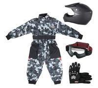 Zorax Black CAMO XS(3-4 Years) Kids Suit & Gloves S(5cm) & Goggles & ZOR-X15 XS (48-49cm) Matt Black Kids Motocross Motorbike Helmet Motorcycle Helmet ECE2206