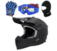 Zorax Matt Black XL (61-62cm) ZOR-X303 Motocross Motorbike Helmet Dirt Bike Helmet & Blue Gloves XL(11cm) & Blue Goggles & Balaclava