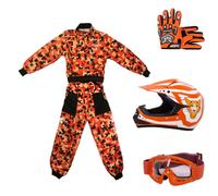 Zorax Orange CAMO XS(3-4 Years) Kids Suit & Gloves S(5cm) & Goggles & Zorax S (49-50cm) ZOR-X17 Kids Children Motocross Motorbike Motorcycle Helmet Set ECE2206