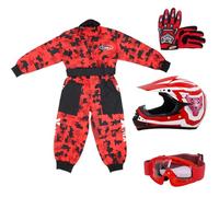 Zorax Red CAMO XS(3-4 Years) Kids Suit & Gloves S(5cm) & Goggles & Zorax S (49-50cm) ZOR-X17 Kids Children Motocross Motorbike Motorcycle Helmet Set ECE2206