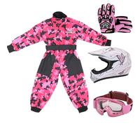 Zorax XS(3-4 Years) Kids CAMO Suit & Gloves S(5cm) & Goggles & ZOR-X18 Butterfly S (49-50cm) Kids Children Motocross Motorbike Helmet Motorcycle Clothing Suit Set ECE2206
