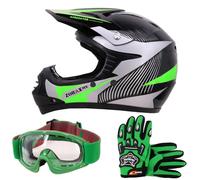 Zorax ZOR-X19 Green XS (48-49cm) PREDATOR Kids Motocross Motorbike MX Helmet ECE2206 & Gloves S(5cm) & Goggles