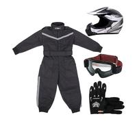 Zorax ZOR-X19 White (M 51-52cm) Kids Motocross Motorbike Helmet ECE2206 + Gloves (M 6cm) + Goggles + Leopard Suit (S 5-6 Yrs), for Boys Girls Quad Birt Bike Racing Karting