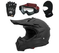 Zorax ZOR-X309 Matt Black L (59-60cm) Motocross Motorbike Helmet Dirt Bike Helmet & Gloves L(10cm) & Goggles & Balaclava