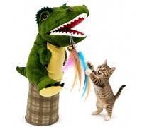 ZoraYorce Dinosaur Plush Interactive Cat Glove Toy Bite Proof With Thickened Protective Arm Sleeve Crinkle Mouth Feather Bell Teaser And Catnip Ball Fun Play Toy For Indoor Cats
