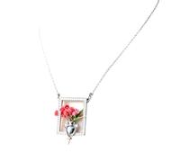 ZoraYorce Flower Bouquet Clip Pendant Necklace Insert Your Own Real Plants Artistic Flower Minimalist Necklace Novelty Birthday Gifts for Mom Wife Sister (Red)