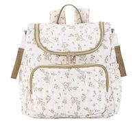 ZoraYorce Quilted Diaper Bag Large Capacity Printed Polyester Diaper Backpack Zipper Closure Multi Pocket Portable Nursing Storage Bag For Mommy Daily Outdoor Use (Beige)