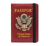 ZoraYorce RFID Blocking Passport Holder for Women Men PU Leather Passport Travel Wallet with 3D Metal Badge Travel Document Holder Cover Accessories (Wine Red)