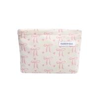 ZoraYorce Stylish Storage Bags Large Capacity Bow Print Cosmetic Bag Multi-Purpose Color-Blocked Stripes Make Up Pouch Bag for Shopping and Outdoor Family Outings (White)