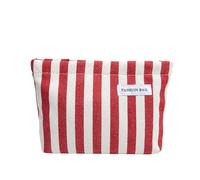 ZoraYorce Stylish Storage Bags Large Capacity Bow Print Cosmetic Bag Multi-Purpose Color-Blocked Stripes Make Up Pouch Bag for Shopping and Outdoor Family Outings (Red)