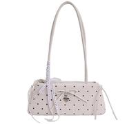 ZoraYorce Women Bowknot Dot Pattern Top Handle Bag with Love Pendant PU Leather Underarm Solid Color Satchel Long Strap for Girls Y2K Cute Lace Ribbon Handle Plaid Mini Tote Polka Dot Purse (White)