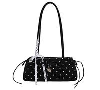 ZoraYorce Women Bowknot Dot Pattern Top Handle Bag with Love Pendant PU Leather Underarm Solid Color Satchel Long Strap for Girls Y2K Cute Lace Ribbon Handle Plaid Mini Tote Polka Dot Purse (Black)