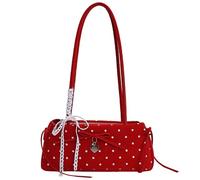 ZoraYorce Women Bowknot Dot Pattern Top Handle Bag with Love Pendant PU Leather Underarm Solid Color Satchel Long Strap for Girls Y2K Cute Lace Ribbon Handle Plaid Mini Tote Polka Dot Purse (Red)