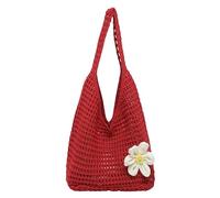 ZoraYorce Women Crochet Shoulder Bag Large Capacity Top-Handle Bags Solid Color Beach Aesthetic Bag Floral Accessories for Travel Shopping Work Daily Social Use (Red)