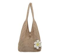 ZoraYorce Women Crochet Shoulder Bag Large Capacity Top-Handle Bags Solid Color Beach Aesthetic Bag Floral Accessories for Travel Shopping Work Daily Social Use (Khaki)