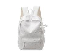ZoraYorce Women Star Canvas Backpack Multi-Pockets Schoolbags Large-capacity Laptop Backpacks with Bowknot Pendant for Middle And High School Students (White)