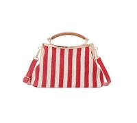 ZoraYorce Women Stripe Canvas Handbag with Adjustable Strap Crossbody Bag Lightweight Top Handle Bag Portable for Gift Commute Daily Casual Matching (Red)