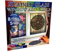 ZORBITZ Joy of Coloring Stained Glass Window Art Clings DIY Kit,8 Clings& 5 Paints,4 Gorgeous,Intricate Mandala Designs,Designed Paint,Removable Clings, Sticks to Any Glass Surface,13 Piece Set,(2680)