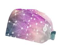 ZORE_FINE5 2 Pcs Working Cap with Button & Sweatband Unisex Adjustable Elastic Bandage Tie Back Bouffant Hats Supernova Space