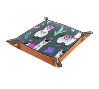 ZORE_FINE5 Folding Rolling Dice Games Tray Leather Square Jewelry Trays & Watch, key, coin, candy Storage Box 14.5 cm/5.7 in Llama Alpaca