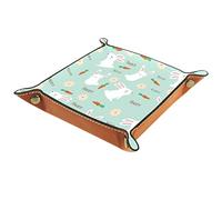 ZORE_FINE5 Leather Square Jewelry Trays Rolling Dice Games Tray key coin candy Storage Box Folding Cute White Rabbits Bunny Carrot Floral Happy Nice Light Blue