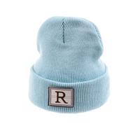 ZORESCOLEO Knitted Brimless Hat for Baby 0-1Age Label Patched Skull Hat Elegant Crochet Winter Brimless Toddler Warm Headwear Cold Weather Headwear Sky Blue