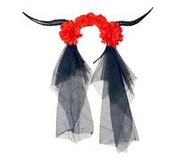 ZORESCOLEO Punk Antelope Horn Hairhoop With Veil For Cosplay Party Halloween Costume Hairband Party Day Of Death Flower Headband