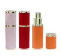 Zorfeter 3 Pack Travel Perfume Bottle, Refillable Mini Atomizer Leather Sprayer, Portable Cologne Dispenser for Travel/Essentials(Pink, Red, Orange)
