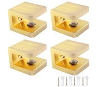 Zorfeter 4 Pcs Adjustable Glass Shelf Brackets, Solid Brass Glass Clamp No-Drill Glass Holder Clip Support for 8mm - 10mm Thickness Glass (Brushed Brass)
