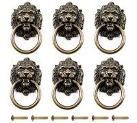 Zorfeter 6 Pcs Lion Head Knobs Pull, Antique Bronze Ring Pull Handles for Dresser Drawers Cupboard Closet Jewelry Box, with Screws