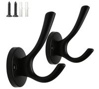Zorfeter Black Towel Hooks Bathroom Coat Hook - Heavy Duty Decorative Hooks Door Hanger for Robes, Clothes, and Towels - Wall Mounted Cabinet Closet Hooks, Pack of 2