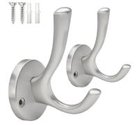 Zorfeter Brushed Nickel Towel Hooks Bathroom Coat Hook - Heavy Duty Decorative Hooks Door Hanger for Robes, Clothes, and Towels - Wall Mounted Cabinet Closet Hooks, Pack of 2