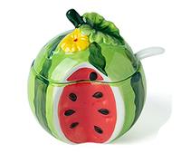 ZoRHac Fruit Sugar Bowl with Lid and Spoon, Colorful Sugar Pot, Ceramic Coffee Sugar Canisters, Sugar Container Spice Jar, Salt Pot Seasoning Canister(Color:Watermelon)