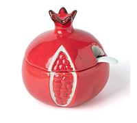 ZoRHac Fruit Sugar Bowl with Lid and Spoon, Colorful Sugar Pot, Ceramic Coffee Sugar Canisters, Sugar Container Spice Jar, Salt Pot Seasoning Canister(Color:Pomegranate)