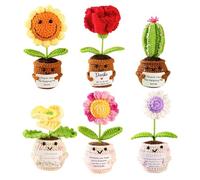 ZORIC Handmade Crochet Flower Pot Doll with Inspirational Card - Emotional Support Gift, Crochet Sunflower, Roses, Forget-Me-Not, and Succulent Bouquet for Comfort and Encouragement (One Flower)