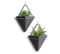 ZORILO Plant Macrame Hanging Planter Basket Plant Hangers,Hanging Planters, Indoor Ceramic Geometric Wall Planters Wall Mounted Planter Succulent Pots Wall Decor 2pcs Large Black 15cm (Color : 15cm)