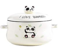 ZORILO Porcelain soup Bowl Sets，Creative Home Ceramic Instant Noodle Bowl with Lid,Cute Panda Big Soup Bowl, Cartoon Ramen Salad Bowl,Anti-Scald Binaural 7.5 Inch Tableware-C
