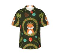 ZORIN Hawaiian Shirt for Men Christmas Cute Fox Wreath Beach Shirt Short Aloha Shirts Button Down Summer Mens Shirts Black