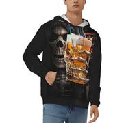 ZORIN Hoodie For Mens Grim Reaper Drink Beer 3D Pullover Hooded Sweatshirts With Pocket Black