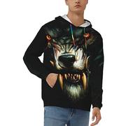 ZORIN Men'S Hoodies With Pocket Werewolf Night Howling Wolf 3d Printed Fashion Sweatshirt Hooded Black