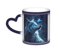 ZORIN Morning Coffee Cup Changing Color Mug with Funny Eyes Closed Wolf Butterfly Ceramic Heat Sensitive Heat Sensitive Tea Mugs Milk Cups Holiday Presents for Women Men Family Friends Loverblue