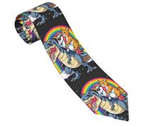 ZORIN Neckties For Men Funny Cat Unicorn Riding Dinosaur Rainbow Print Casual Formal Elegant Mens Tie 3.15"/8cm For Weddings Party Birthday Banquet Graduation