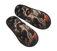 ZORIN Plush Slippers Slip On Casual Furry Slippers Dragon Retro Open Skull Anti-Skid House Slipper Bedroom Shoes For Women Men