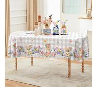 ZORKET Easter Tablecloth Oval 60x120 Inch, Spring Floral Bunny Buffalo Plaid Easter Table Cloth Decor for Dinner Party Picnic