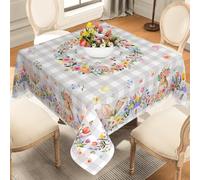 ZORKET Easter Tablecloth Square 60 Inch, Spring Floral Bunny Buffalo Plaid Easter Square Table Cloth Decor for Dinner Party Picnic