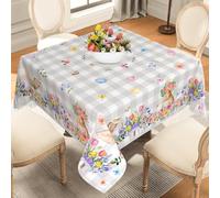 ZORKET Easter Tablecloth Square 60x60 Inch, Spring Floral Bunny Buffalo Plaid Easter Square Table Cloth Cover Decor for Dinner Party Picnic